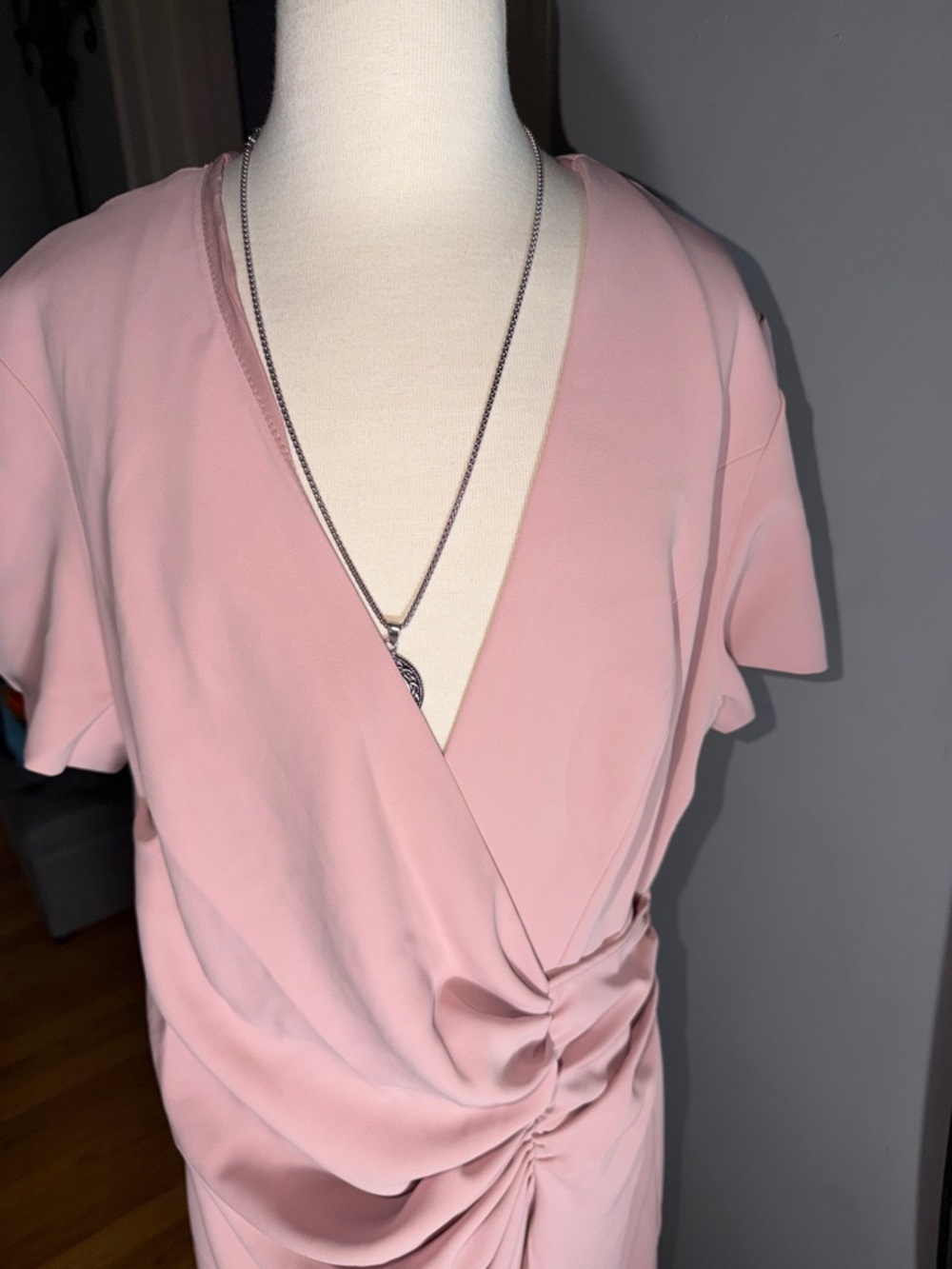NWT Ruched Wrap Midi Dress in Blush Pink - Picture 5 of 12
